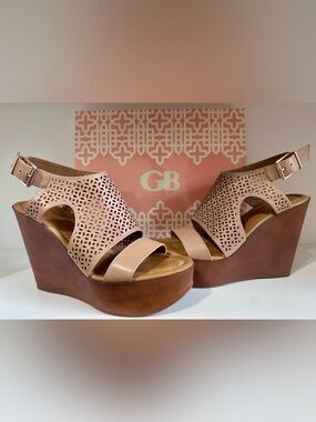 Gianni Bini Beige/Tan Perforated Wedge Sandals